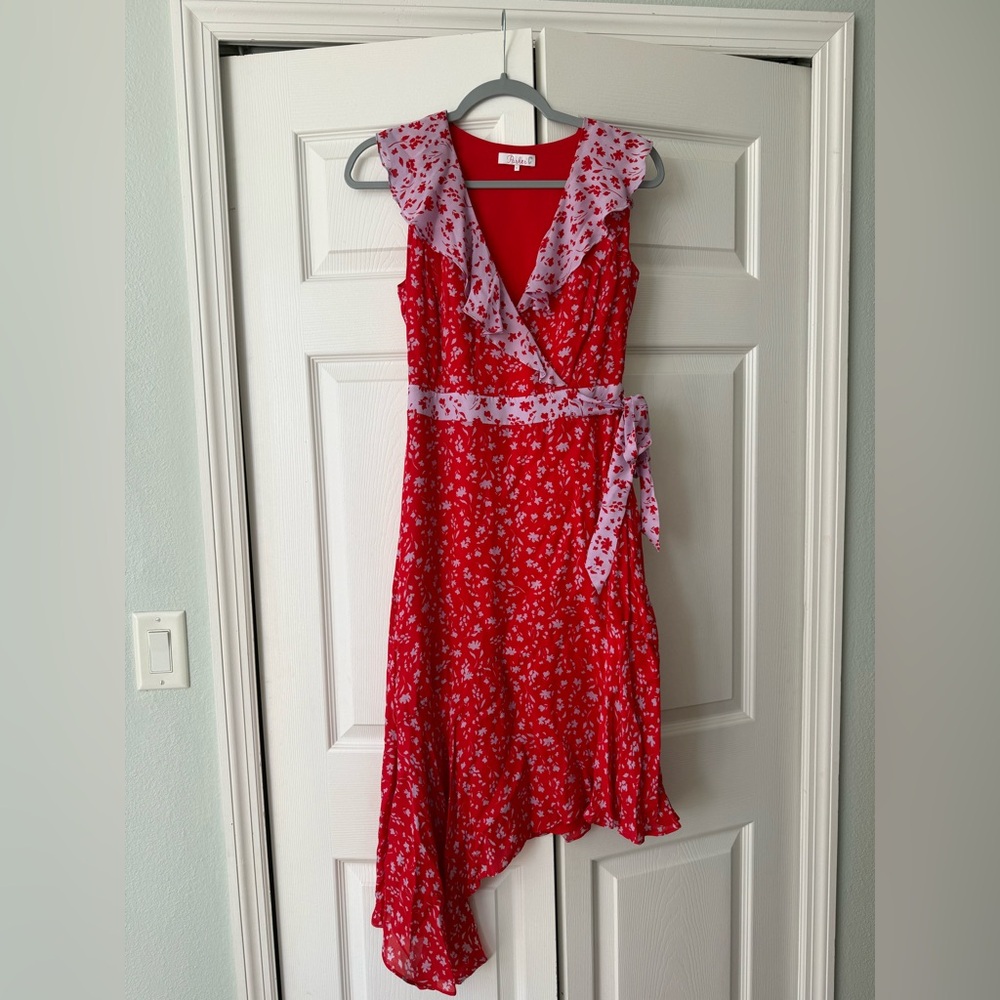 Parker Jennifer Combo faux-wrap dress in a red and lilac floral print size 0 - Picture 10 of 11